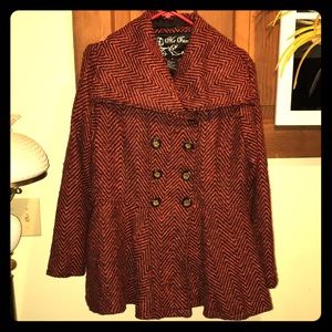 Black and burn orange peacoat with pockets!